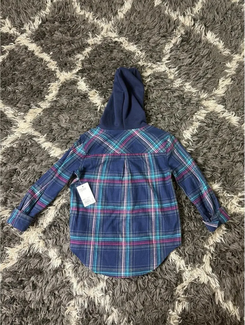 SO Goods For Life Plaid Flannel Shirt Girls Size Small 7 Blue Hooded Button Up